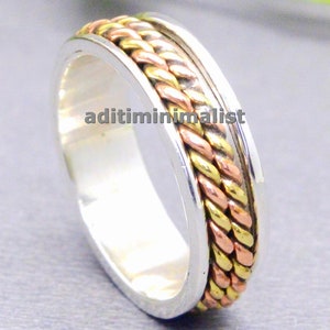 Fidget ring, Anxiety ring, 925 Sterling silver ring, One of a kind spinner ring, Meditation ring, Anti-anxiety thumb band ring, Unisex Ring,