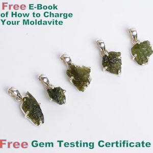 1pc Natural Moldavite A-Grade Certified Pendant, 925 Sterling Silver Pendant, Czech Republic Rough cut Stone, Healing Stone Gift Pendant,