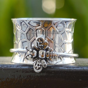 Bee spinner ring, 925 sterling silver ring, Statement ring, Fidget ring, Women ring, Honey Bee ring, Anxiety Ring, Meditation Spinner Rings,