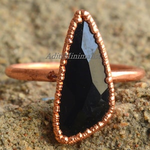 Electroformed Black Onyx Ring: Minimalist Copper or Sterling Silver