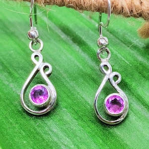Genuine Amethyst Earrings, 925 Sterling Silver Dangle Earrings, Purple Drop Amethyst Earrings, February Birthstone Statement Gift Earrings,