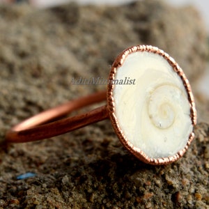 Natural Sea Shell Electroplated Ring, 925 Sterling Silver OR Copper Ring, Shiva Eye Gomti Chakra Ring, Statement Bohemian Ring, Gift Ring,
