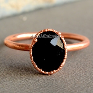 Electroformed Black Onyx Ring: Minimalist Sterling Silver or Copper