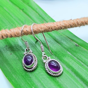 Natural Amethyst Earrings, 925 Sterling Silver Dangle Earrings, Purple Drop Amethyst Earrings, February Birthstone Statement Gift Earrings,
