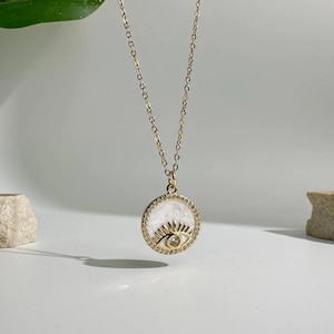 Evil eye necklace, 925 Starling Silver pendant necklace for women, mother of pearl And Moissanite eye pendant, protection necklace for gift