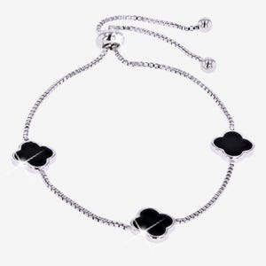Natural Black onyx Gem Bracelet, 925 Sterling Silver Adjustable Bracelet, 3 Motif Clover Bracelet, Clover Jewelry for Birthday Gift,