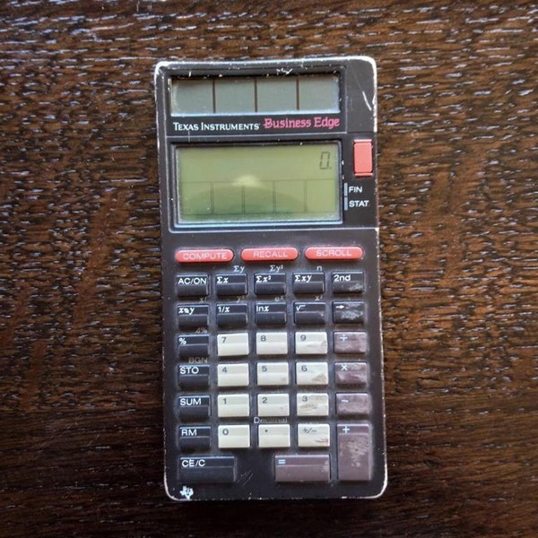 Texas Instruments VINTAGE 1980s Business Edge Solar LCD Calculator w/o Case Financial Statistical Retro Antique Touchscreen Collection