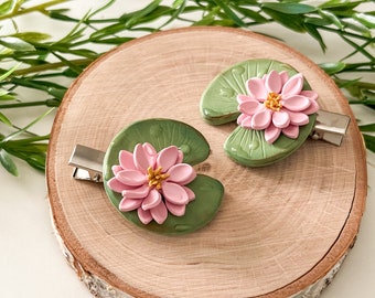 Lily pad hair clip, cottagecore accessories for her, Christmas gift for teen, fantasy accessories for girl, plant jewelry, pink lily