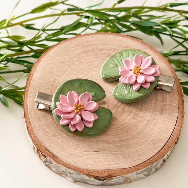 Lily pad hair clip, cottagecore accessories for her, Christmas gift for teen, fantasy accessories for girl, plant jewelry, pink lily