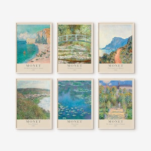 Monet Print Set of 6, Mid Century Wall Art, Monet Poster, Gallery Wall Set, Museum Exhibition, Digital Download, Exhibition Wall Art