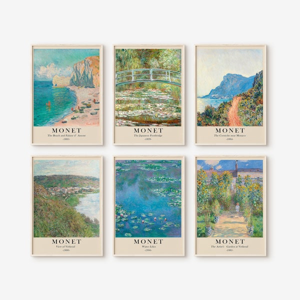 Monet Print Set of 6, Mid Century Wall Art, Monet Poster, Gallery Wall Set, Museum Exhibition, Digital Download, Exhibition Wall Art