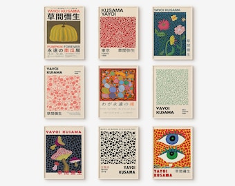 Yayoi Kusama Set of 9 Prints, Gallery Wall Set, Yayoi Kusama Poster, Exhibition Wall Art, Museum Poster, Digital Download, Printable Poster