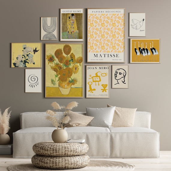 Set di 10 pareti da galleria, arte da parete stampabile, set di stampe  eclettiche, stampe da parete della galleria, set di stampe espositive,  Gustav Klimt, Joan Miro, Matisse -  Italia