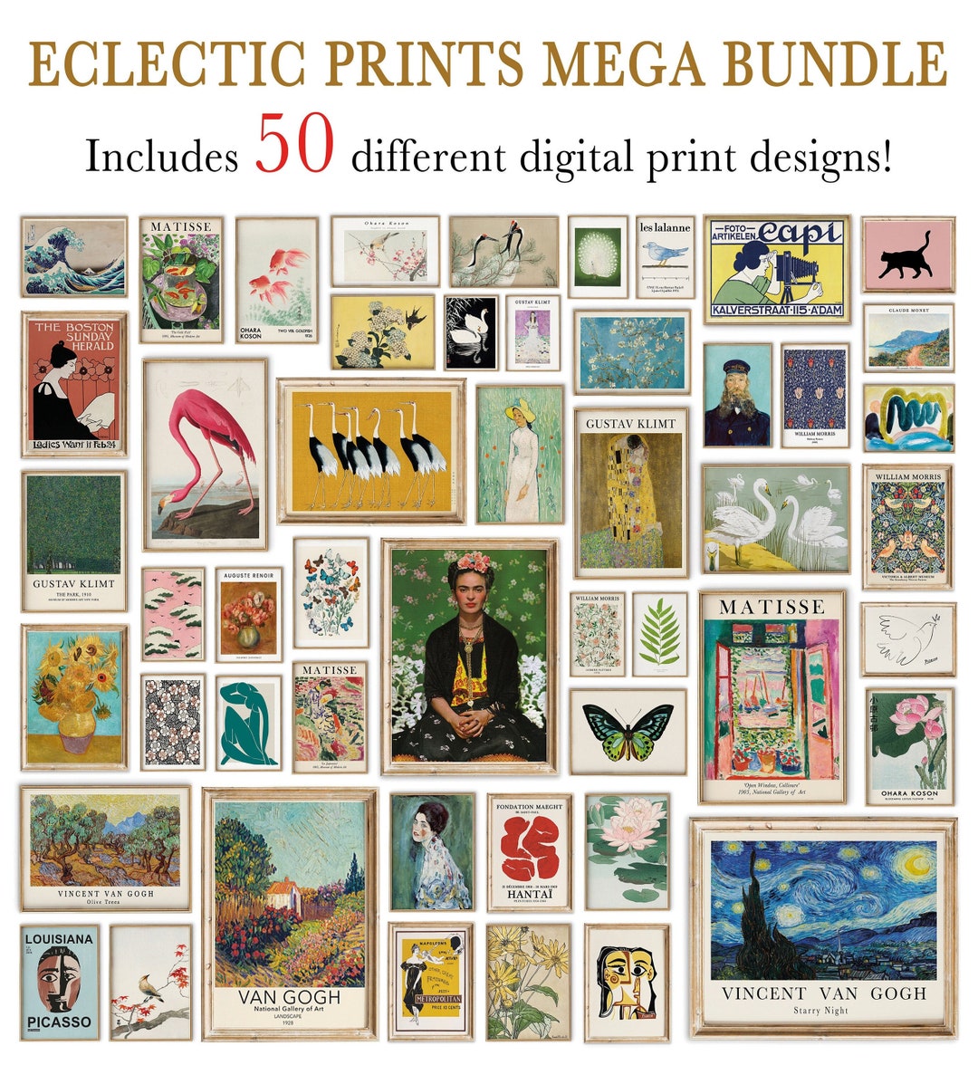Eclectic Prints Mega Bundle 50, Eclectic Wall Art, Gallery Wall Set