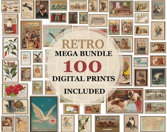 100 Retro MEGA BUNDLE, Retro Wall Art, Retro Gallery Wall Set, Retro Art Prints, Retro Digital Print, Retro Printable, Wall Print Aesthetic