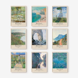 Monet Print Set of 9, Gallery Wall Set, Monet Poster Set, Claude Monet Prints, Landscape Print Set, Exhibition Poster, Digital Download