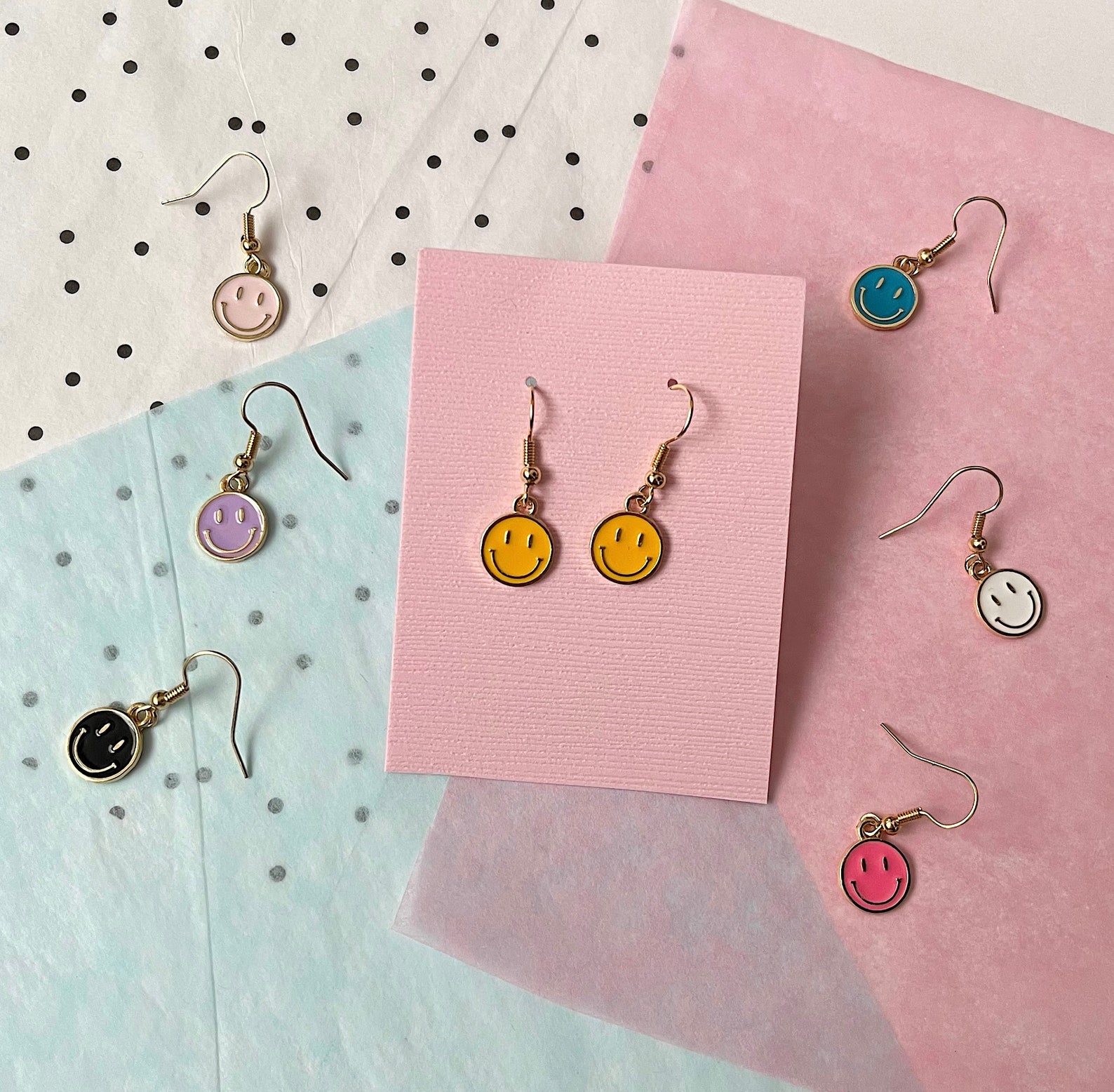 Smiley face dangle earrings Clearance