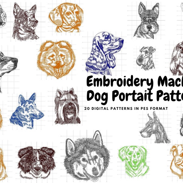 Niedliche Hunde Portrait Design Stickmuster Stickmuster PES Format Digital Instant Download