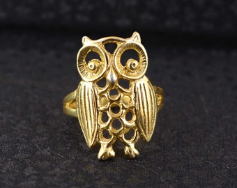 Bague hibou, bague oiseau hibou finition dorée, bague animal, bague tendance, bague pour amoureux des oiseaux, bagues pour femme, bijoux délicats hibou, bijoux en laiton