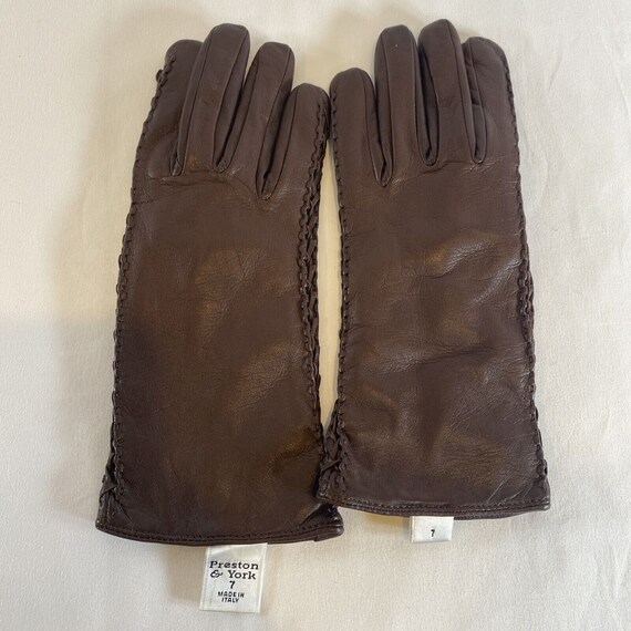 Preston & York Brown Leather Gloves Wrist Length … - image 6