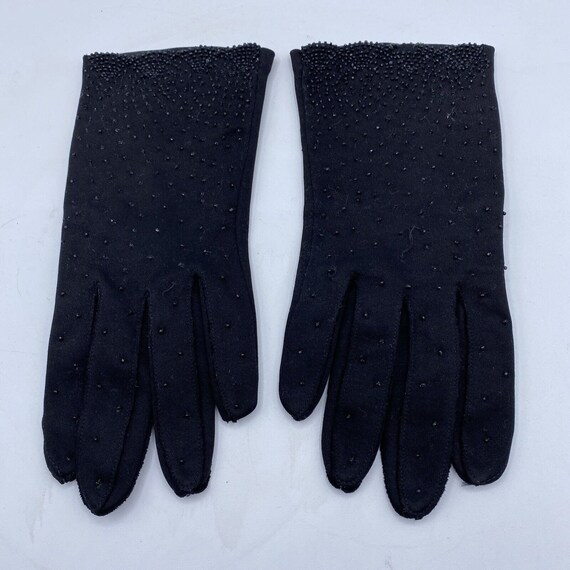 Vintage Black CRESCENDOE Cotton Gloves Seed Bead … - image 4