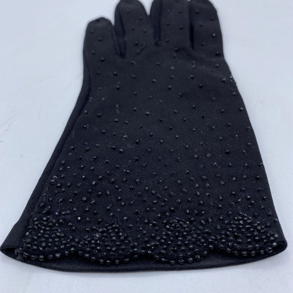 Vintage Black CRESCENDOE Cotton Gloves Seed Bead … - image 9