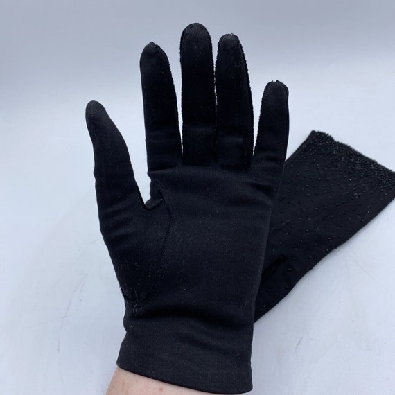 Vintage Black CRESCENDOE Cotton Gloves Seed Bead … - image 2