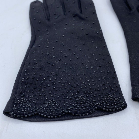 Vintage Black CRESCENDOE Cotton Gloves Seed Bead … - image 8