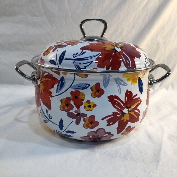4 Qt Sauce Pan Pot Crofton Enameled Steel Floral 2 Piece Set Etsy