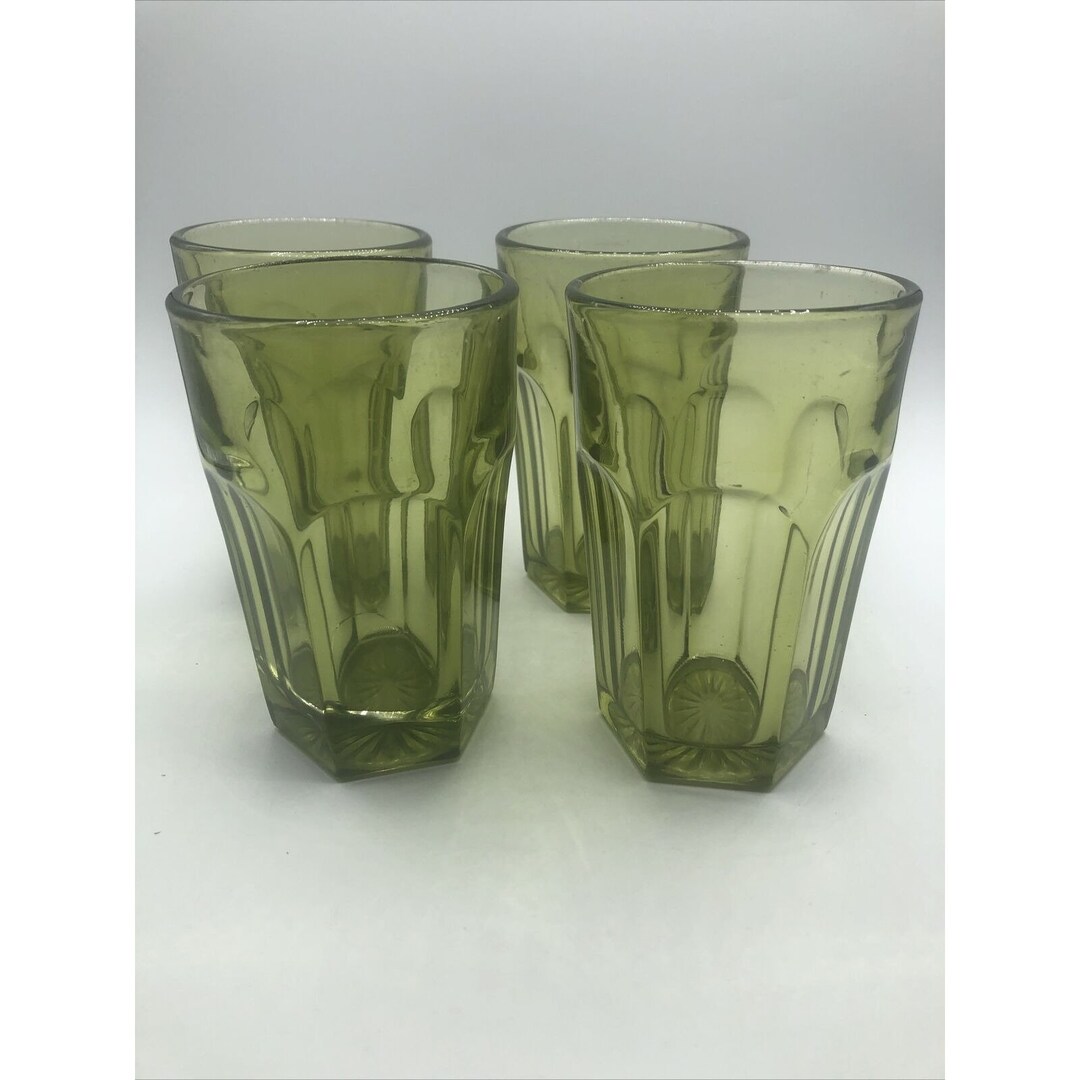 Vintage Set of 4 MCM Avocado Green Drinking Glasses Tumblers Etsy