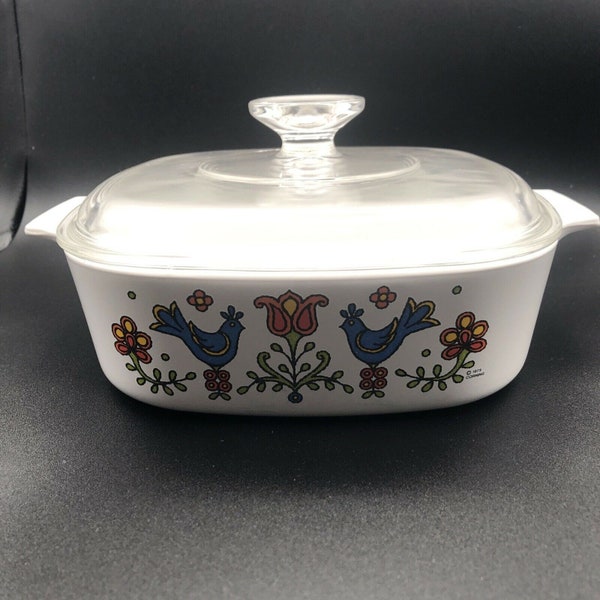 Vintage Corning Blue Bird Friendship Casserole Dated 1975