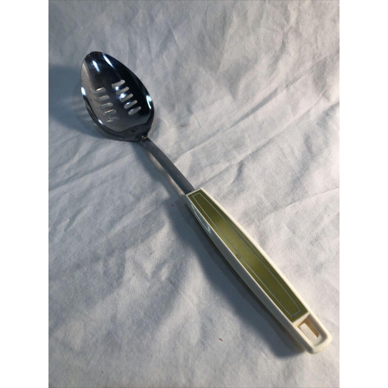 EKCO Stainless Slotted Serving Spoon Green USA Vintage Etsy