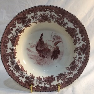 William James Farm Yard Rimmed Soup Bowl Red Rooster Chicken  8 3/8”