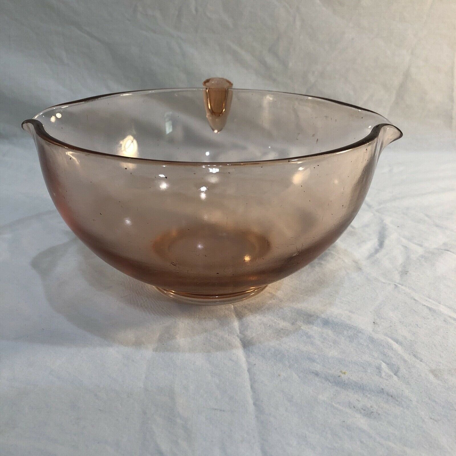 U. S. Glass Co. Pink SLICK HANDLE Two-Spout MIXING BOWL (item