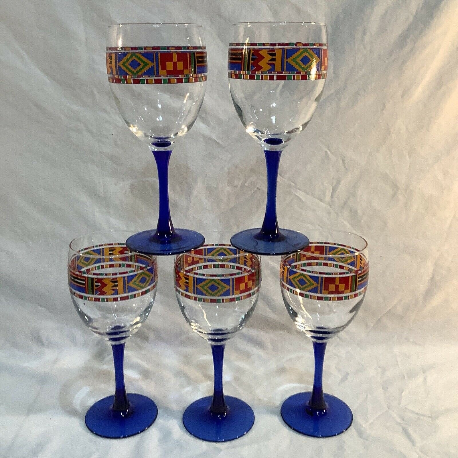 Arcoroc France Set Of 5 Wine Glasses Cobalt Blue Shallow Etsy