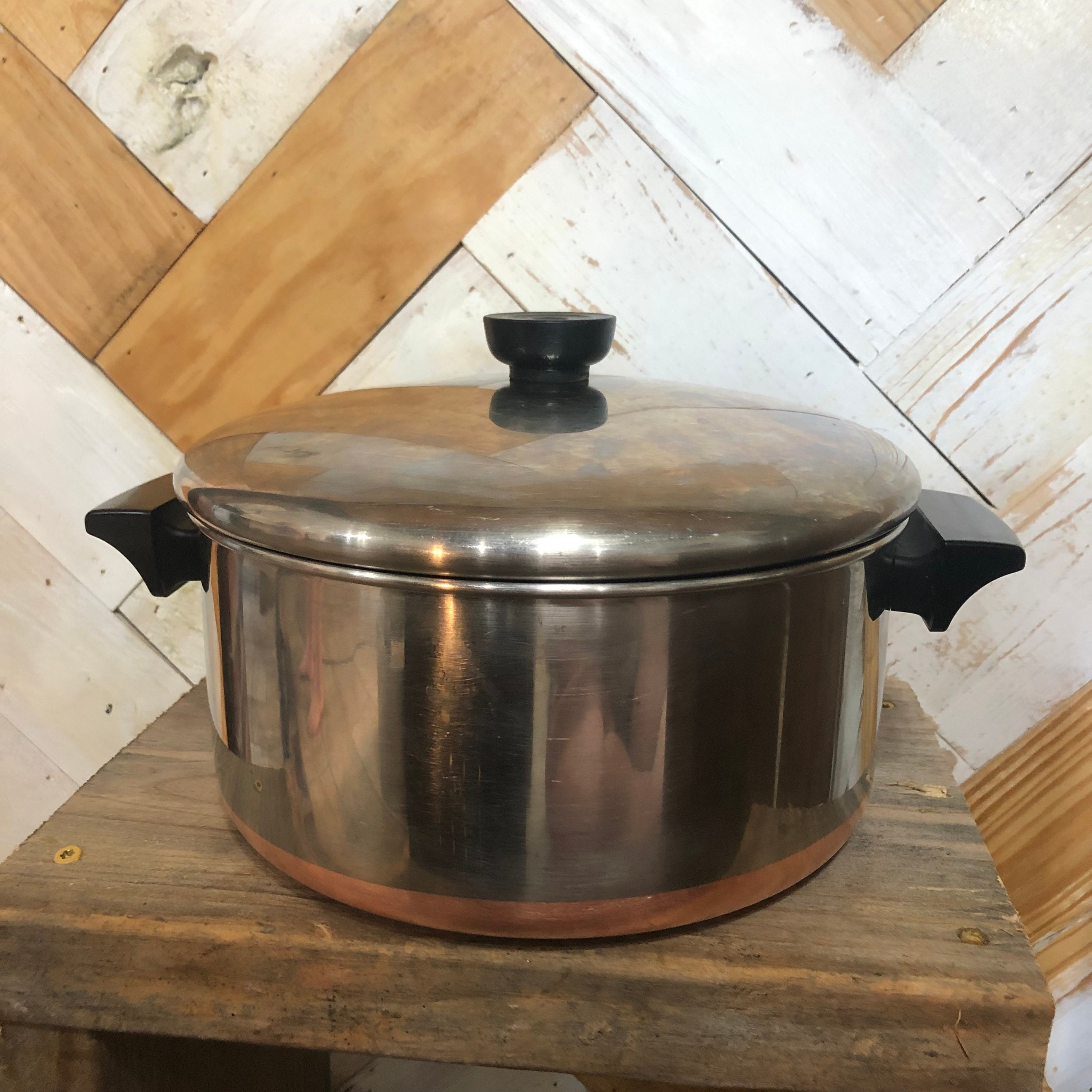 Vintage Revere Ware Copper Bottom Pots Pans Teapot Kitchen Cookware -   Log Cabin Decor