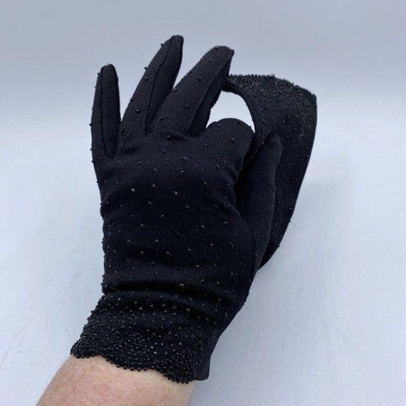 Vintage Black CRESCENDOE Cotton Gloves Seed Bead … - image 1