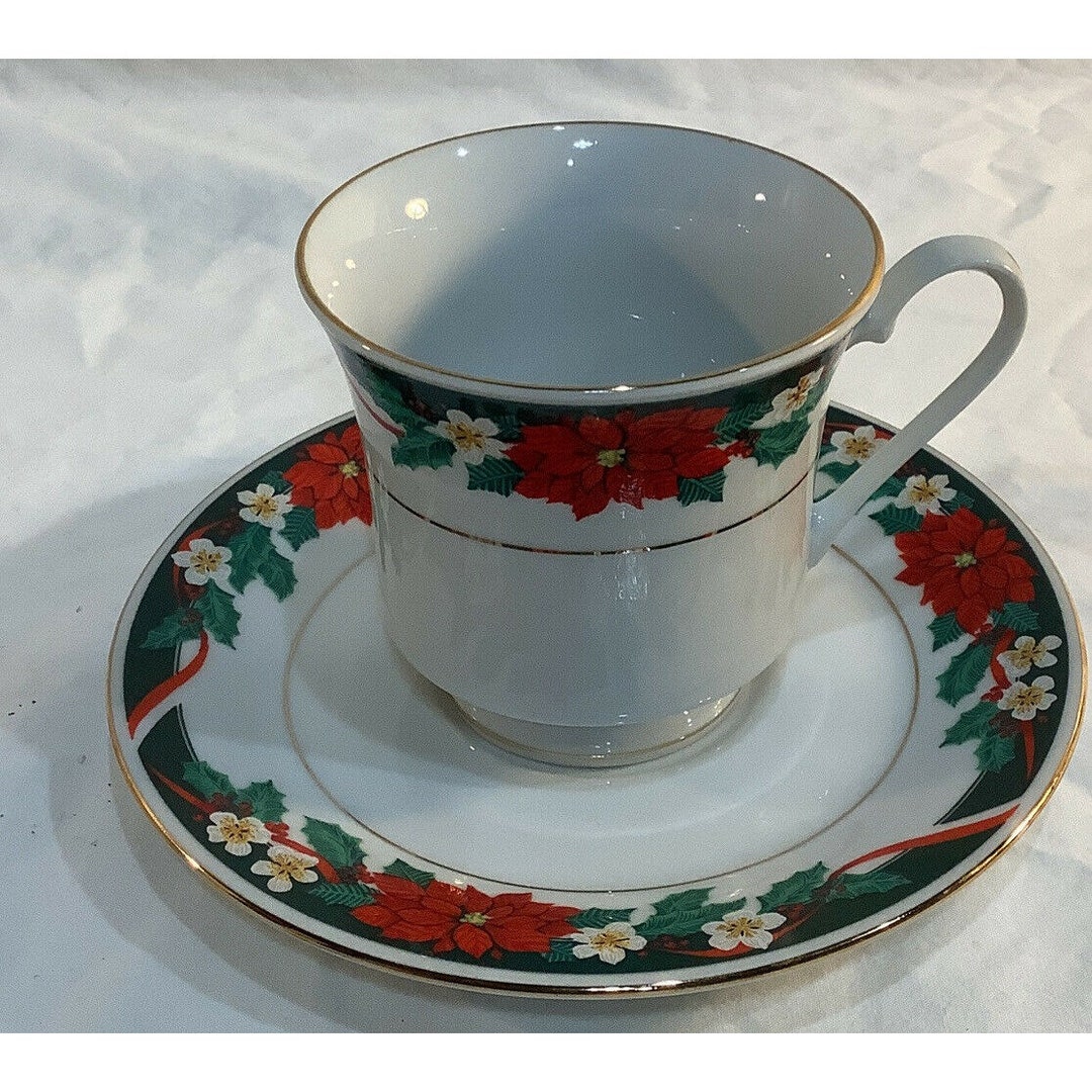 Tienshan Fine China Deck the Halls Poinsettia Tea Coffee Cup & Etsy