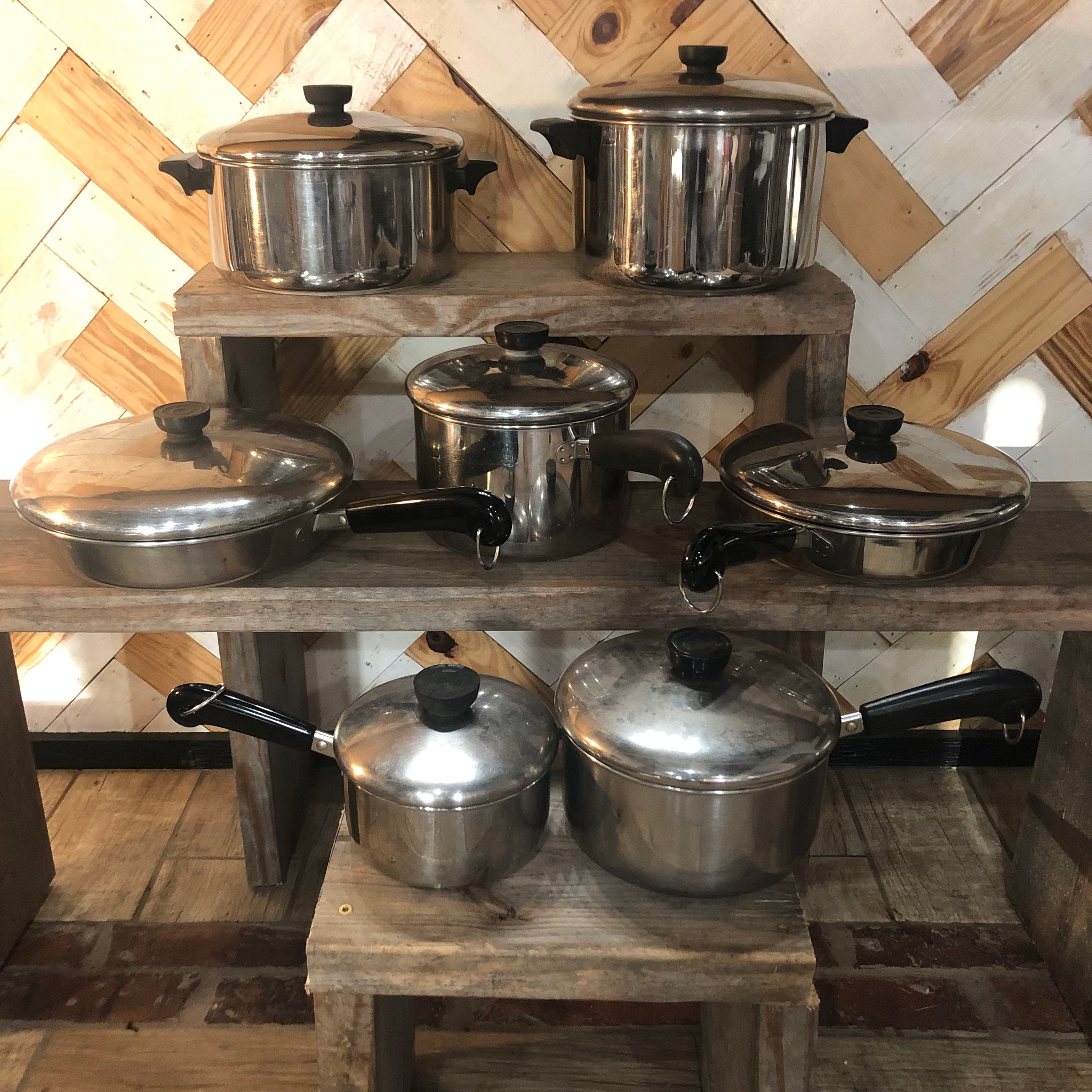 Vtg 6 Piece Lot Set Revere Ware Copper Bottom Cookware Pans 3 Pots W/ Lids!  