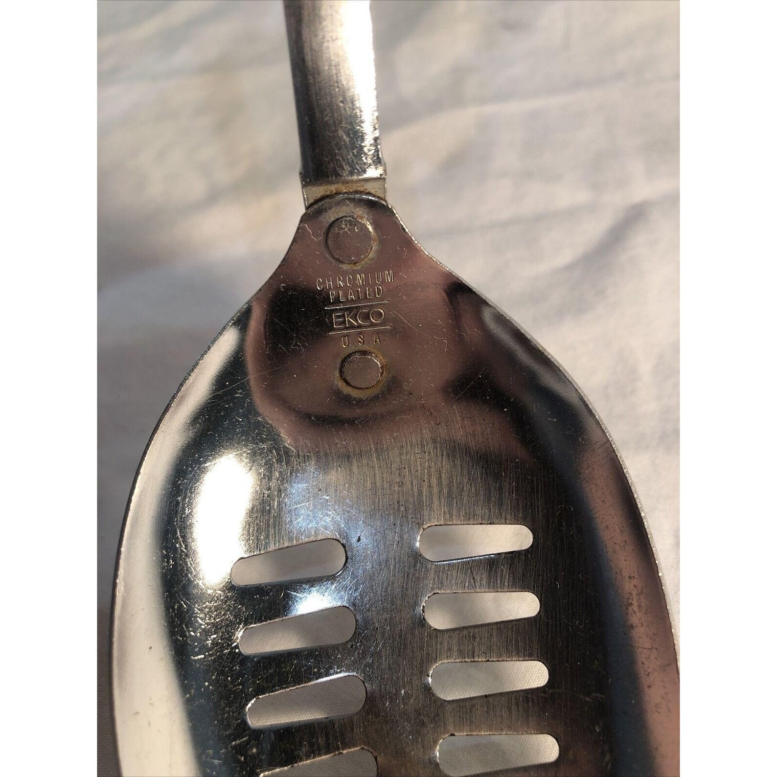 EKCO Stainless Slotted Serving Spoon Green USA Vintage Etsy