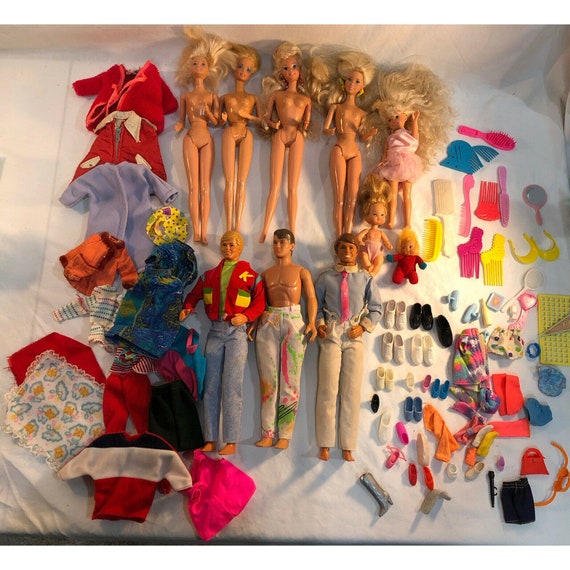 Lot of Assorted Vintage Barbies, Clothes, and Accessories Dates 1968-1990 