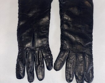 Preston & York Black Leather Gloves Wrist Length Size Small Made In Italy