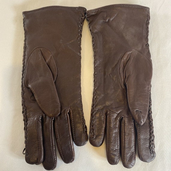 Preston & York Brown Leather Gloves Wrist Length … - image 3