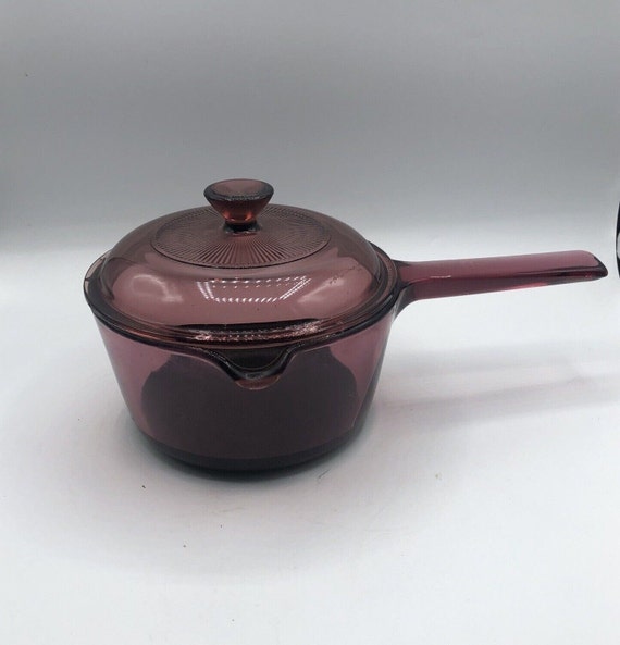 Vision Corning Cranberry 1 L Sauce Pan W/pour Spout & Pyrex Lid Non-stick  Teflon 