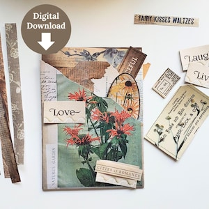 Vintage Ephemera DIY Junk Journal Kit with Pockets and Tags, Instant Download, 5x7 Digital Set