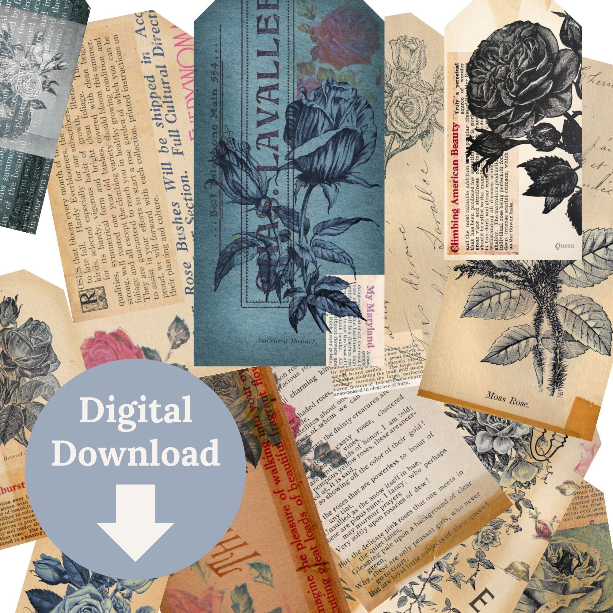 Vintage Junk Journal Tags, Printable Ephemera Pack of 14 Vintage ...