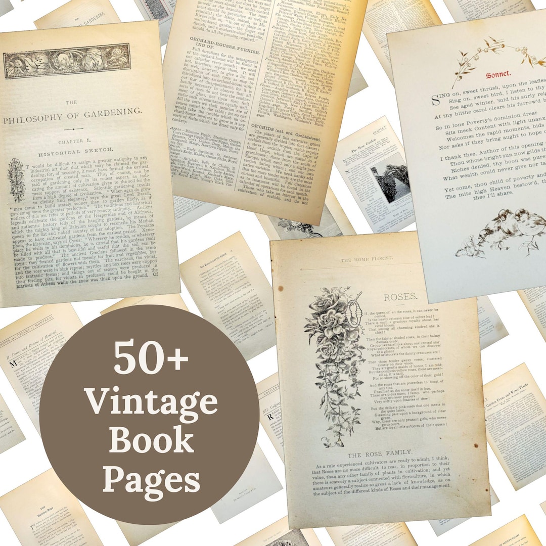 50+ Vintage Book Pages, Printable Ephemera Pack for Junk Journals ...