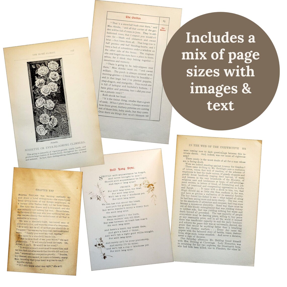50+ Vintage Book Pages, Printable Ephemera Pack for Junk Journals ...