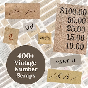 400+ Vintage Number Labels for Junk Journals, Old Numbers Label Collection, Printable Ephemera Supply Bundle, Digital Download