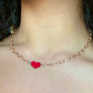 Red heart gold chain necklace